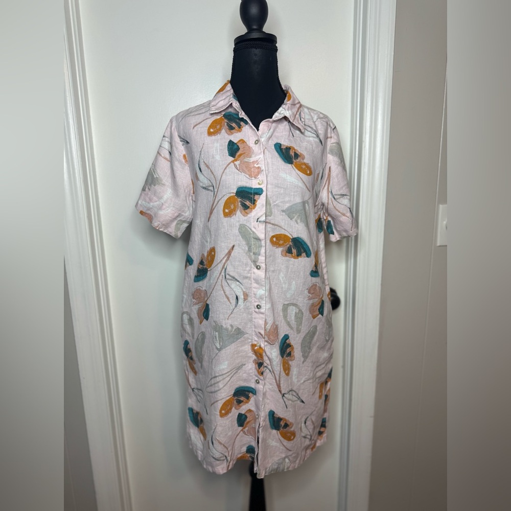 Rachel Zoe 100% Linen Floral Button Up Women Dress Size Medium
